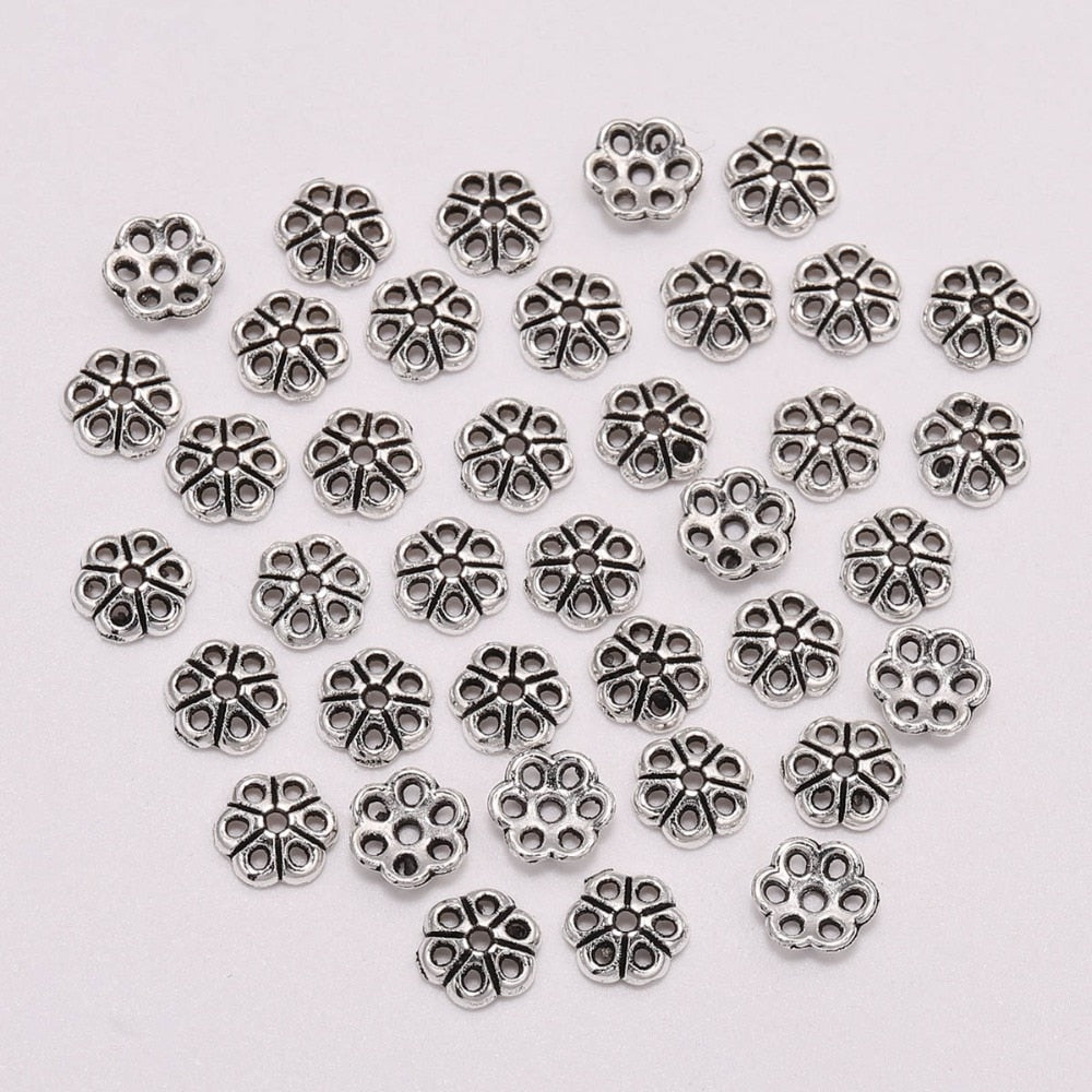 6mm Hollow Out Flower Torus Bead Caps, 100pcs