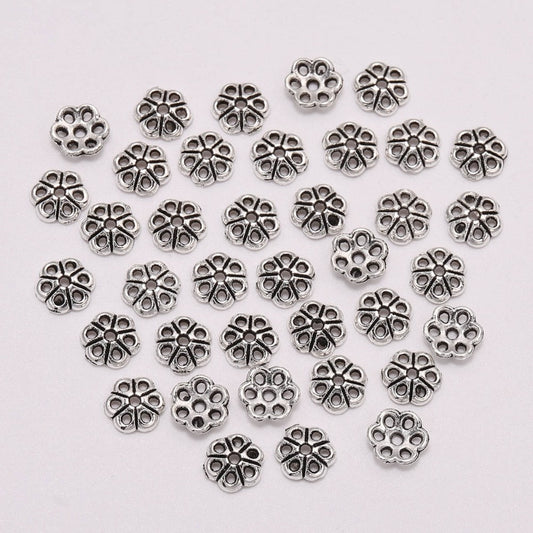 Capuchons de perles en tore de fleur ajouré de 6 mm, 100 pièces