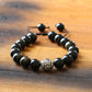 Golden Obsidian Beads and Tibetan Silver Mantra Charm