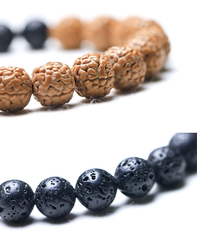 Nature's Pulse Bracelet en pierre de lave et perles Rudraksha, pour femme et homme