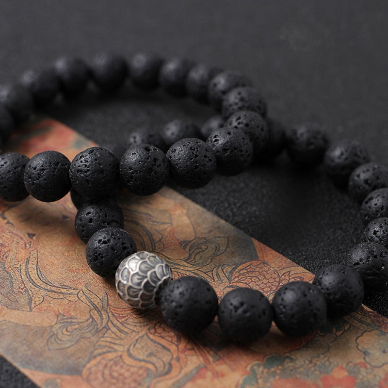 Lava Stone and Charm Bracelet