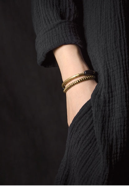 Hammered Brass and Ebony Rosary Beads Bracelet