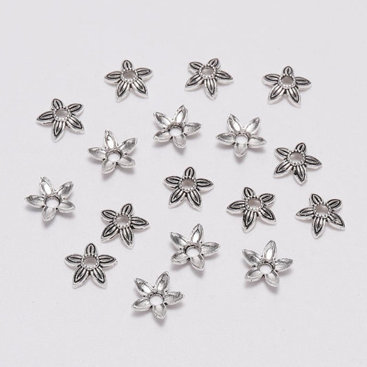 Capuchons de perles de fleurs antiques en forme d'étoile de 8 mm, 100 pièces