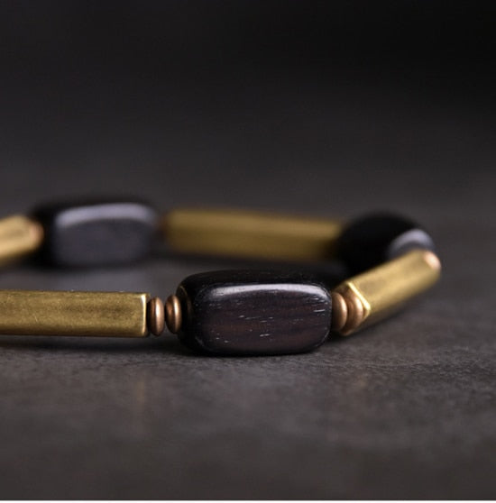 Ebony wood and Mix Copper Beads Bracelet