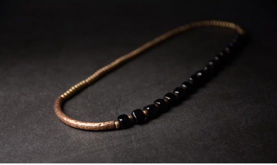 Hammered Oxidized Copper and Black Onyx Multilayer Bracelet