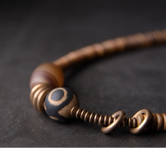 Multi-Layer Bracelet, Verawood and Vintage Copper Tibetan Bead