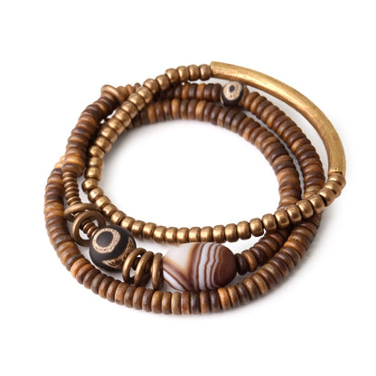 Multi-Layer Bracelet, Verawood and Vintage Copper Tibetan Bead