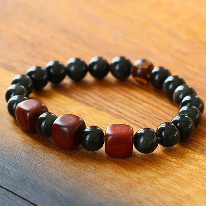 Rosewood and Eyes Obsidian Stretch Bracelet