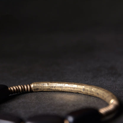 Hammered Brass and Ebony Rosary Beads Bracelet