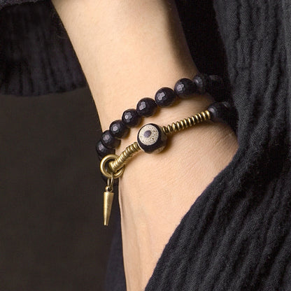 Faced Black Onyx Tibetan Bead Bracelet