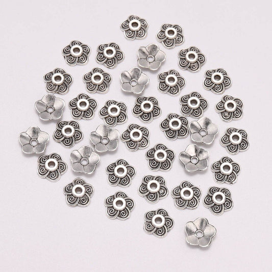 8.5mm Carved Plum Blossom Bead Caps, 100pcs