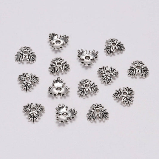 10 mm 3-blättrige Hohlblumen-Perlenkappen, 50 Stück