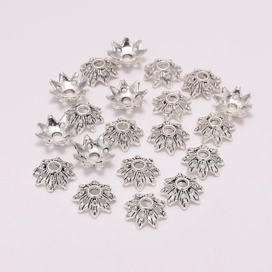Capuchons de perles de fleurs antiques tibétaines à 8 pétales de 9 mm, 100 pièces