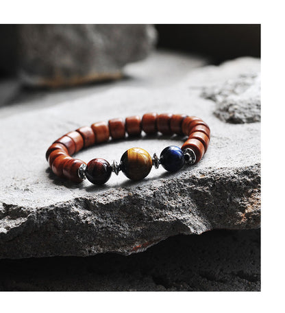 Natural Tibetan Yak Bone Beads Bracelet with Tiger-eyes Stone