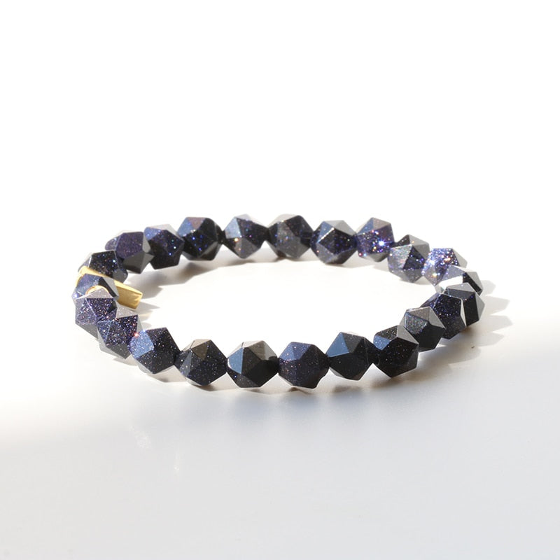 Faceted Blue Sandstone Bracelet with S925 Sterling Triangle Charm