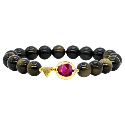 Tiger Eyes  and Black Obsidian Beads Couple Bracelet