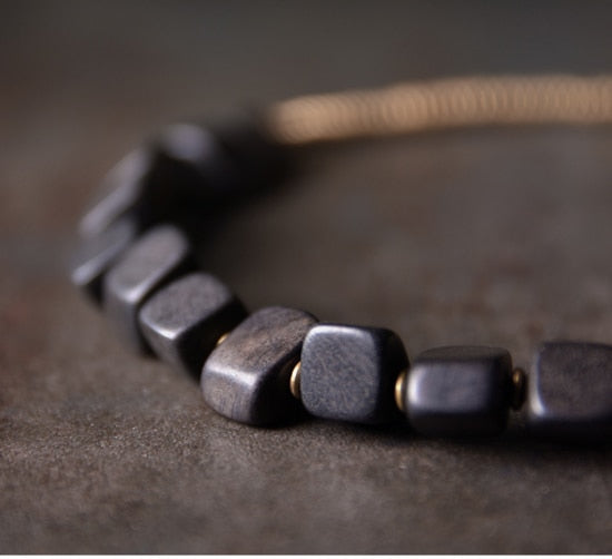 Black Wood Ebony and Copper Beads Bracelet
