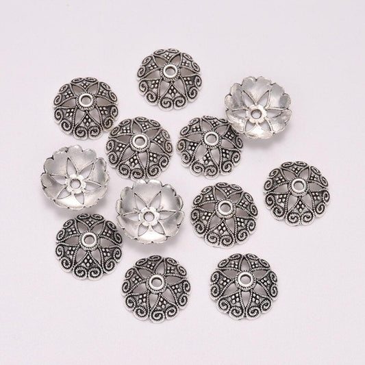 Capuchons de perles en forme de cœur de pêche à 6 pétales de 14,5 mm, 20 pièces