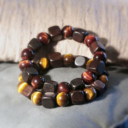 Tiger Eye Bracelet with Black Wood Ebony