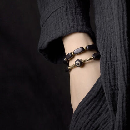 Black Wood and Copper Beads Multilayer Bracelet