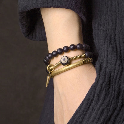 Faced Black Onyx Tibetan Bead Bracelet