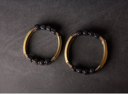 Two Row Bracelet, Ebony Wood and Copper Alloy Beads