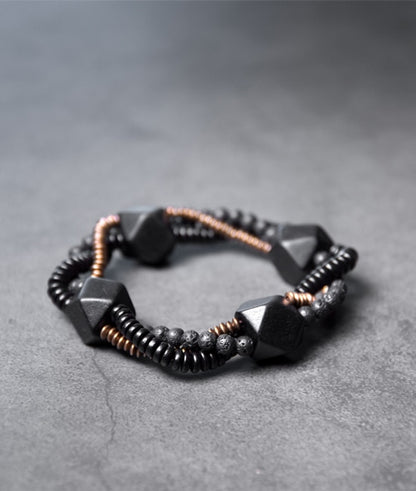 Mix Black Wood Ebony and Copper Beads Bracelet