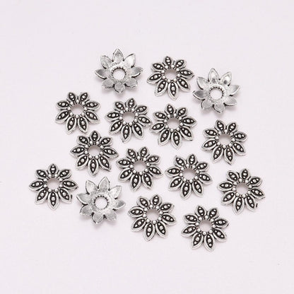 7, 9, 13mm 8-Petal Antique Relief Flower Bead Caps