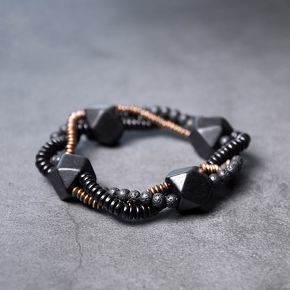 Mix Black Wood Ebony and Copper Beads Bracelet