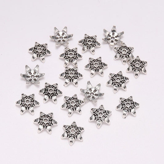 20 Stück 12 mm tibetische Antik-Silber-Hexagramm-Perlenkappen für die Herstellung von DIY-Ohrringen