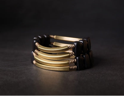 Two Row Bracelet, Ebony Wood and Copper Alloy Beads