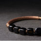 Armband aus kubischen schwarzen Obsidianperlen mit antikem Kupfer