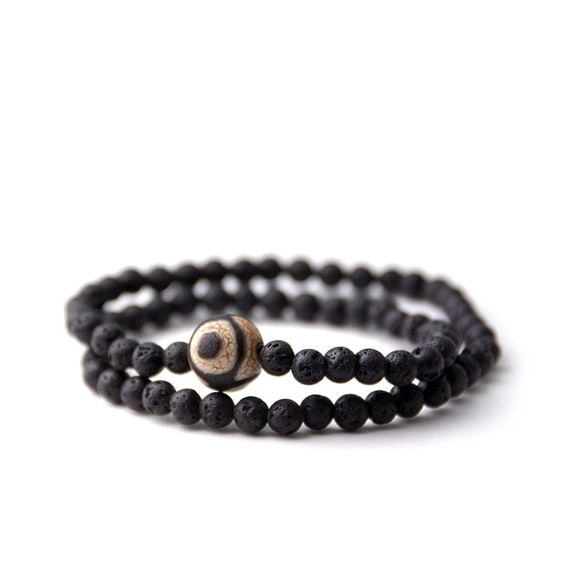 Multilayer Natural Stone Beads Bracelet With Black Lava Onyx