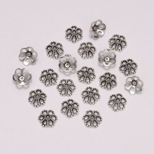 Capuchons de perles en tore de fleur creuse de 9 mm, 50 pièces