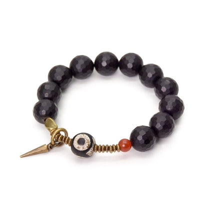 Faceted Onyx Beads Bracelet with Tibetan Anti Evil Bead