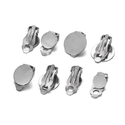 8-14mm Stainless Steel Round Flat Ear Clip Base, 10pcs