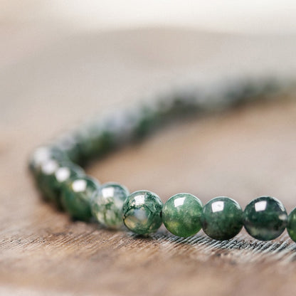 Moss Agate Beads Two Row Bracelet