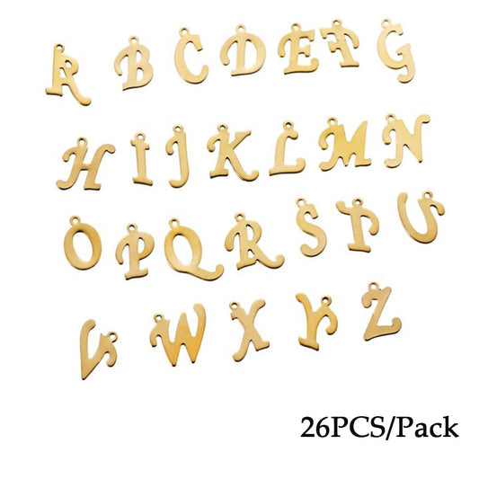 Pendentifs lettres de l'alphabet anglais en acier inoxydable, 26 pièces
