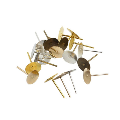 Blank Stud Earring Bases, Fit 4-10mm, 100pcs