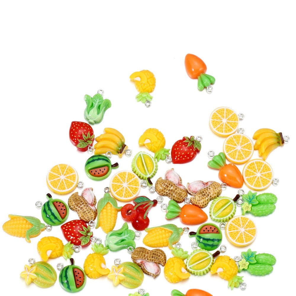 Mixed Fruits Resin Keychain Pendants, 10Pcs