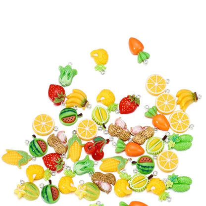 Pendentifs porte-clés en résine de fruits mélangés, 10 pièces