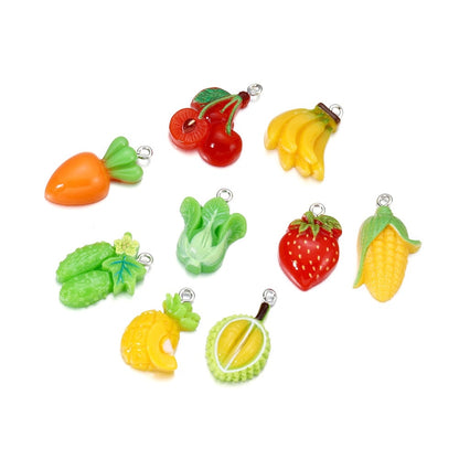 Pendentifs porte-clés en résine de fruits mélangés, 10 pièces