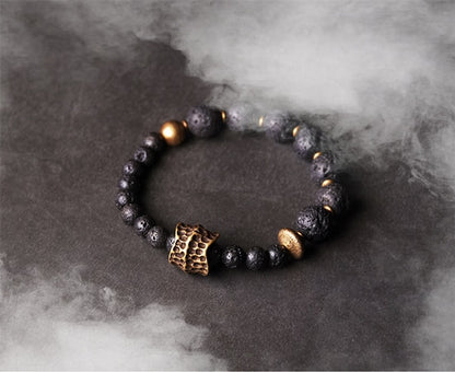 Lava Rock Stone and Pure Hand Processed Copper Beads Bracelet