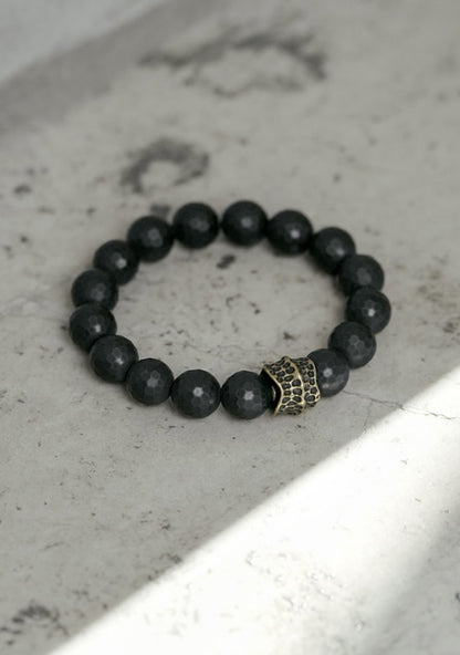 12mm Faceted Matte Black Agate Bracelet