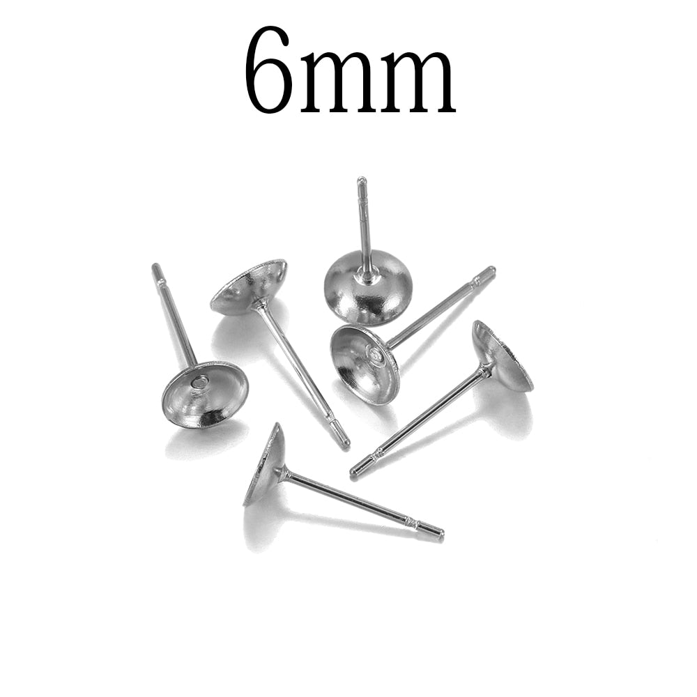 Stainless Steel Cup shape Earring Settings, Ear Post Pin, 100pcs