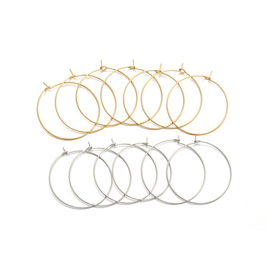 Big Circle Wire Hoops in Stainless Steel, 20pcs