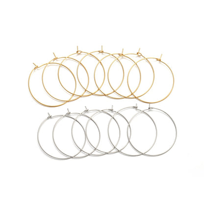 Big Circle Wire Hoops in Stainless Steel, 20pcs