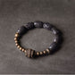 Barrel Lava Rock Stone and Brass Charm Bead Bracelet