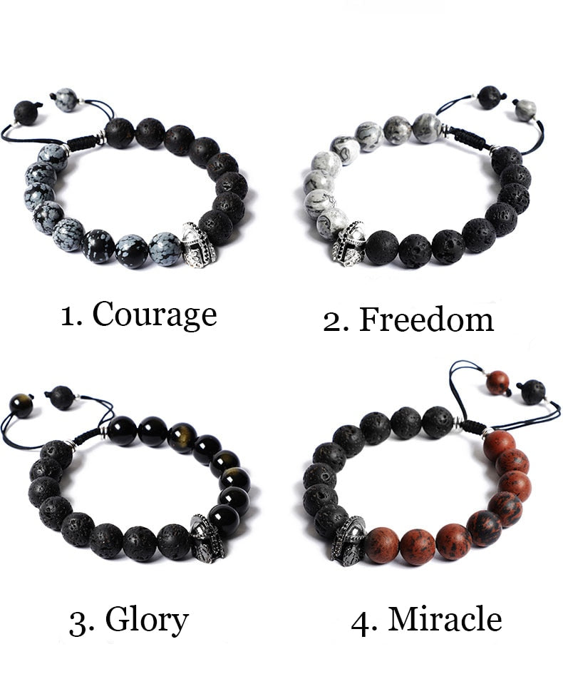 Lava Rock Stone Bracelet with Stainless Steel Charm