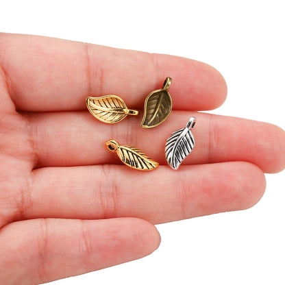 60pcs 15x7mm Antique Alloy Leaves Shape Pendants